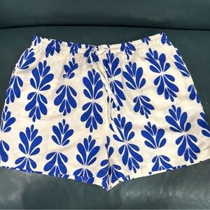 Blue and White Patterned Women's Shorts-Size Large